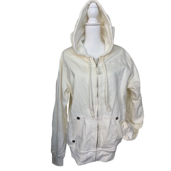 True Religion Mens Unisex Off-White Hoodie Jacket L Cotton Zip-Up NWOT - Picture 1 of 16